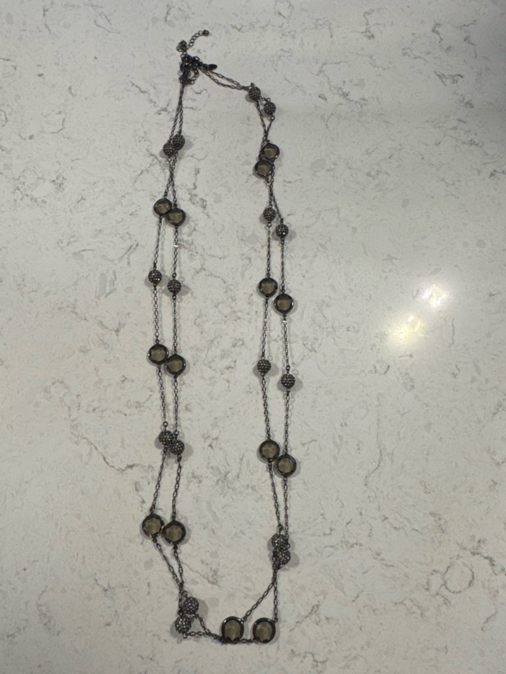 Delicate Smoky Stone Long Necklace